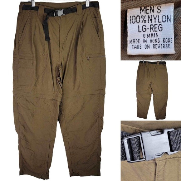 L.L. Bean Traveler Pants Mens Size L Brown Regular Fit Nylon Hiking Cargo - Picture 1 of 12